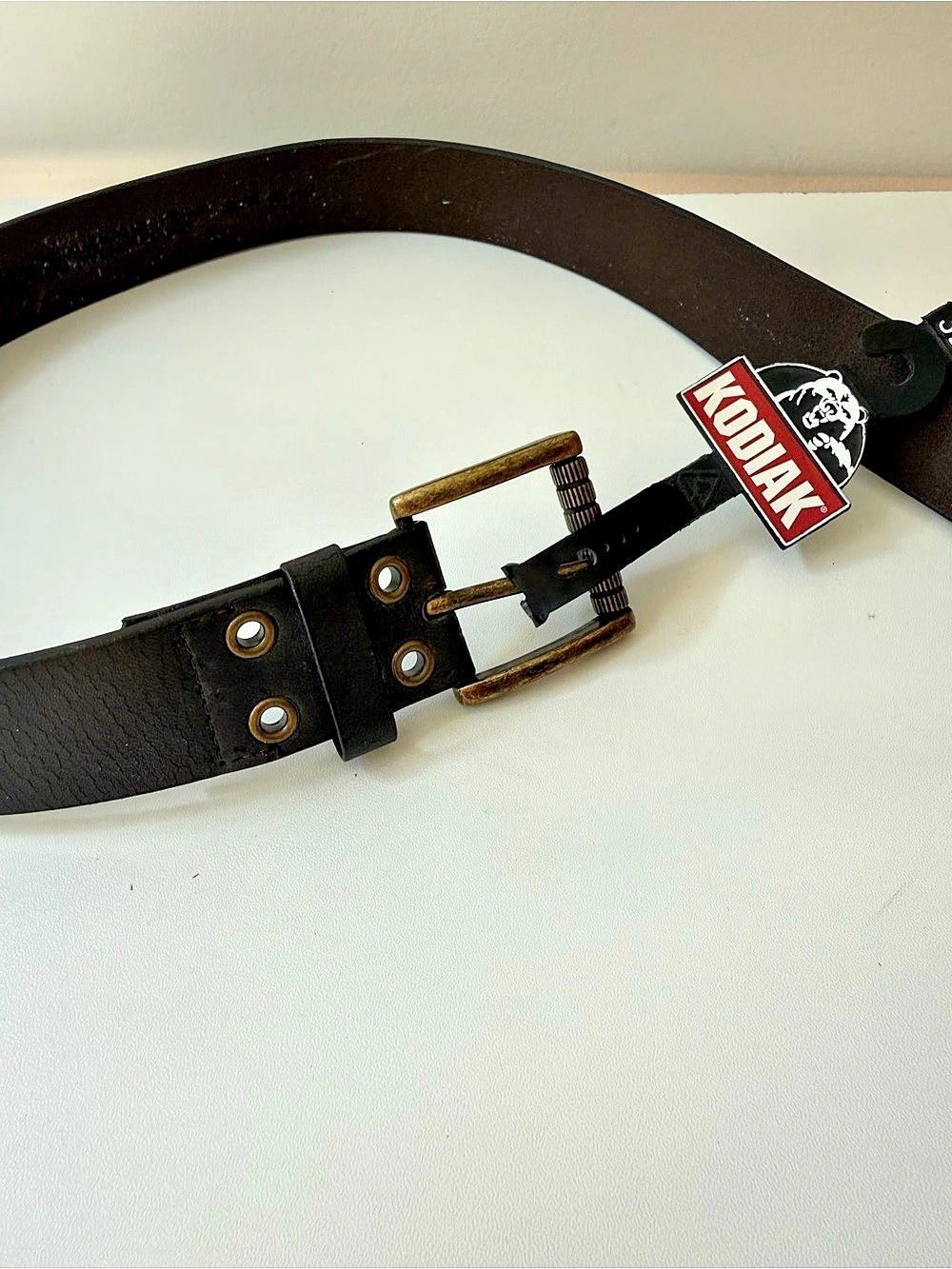 Black Leather Belt with Logo Buckle